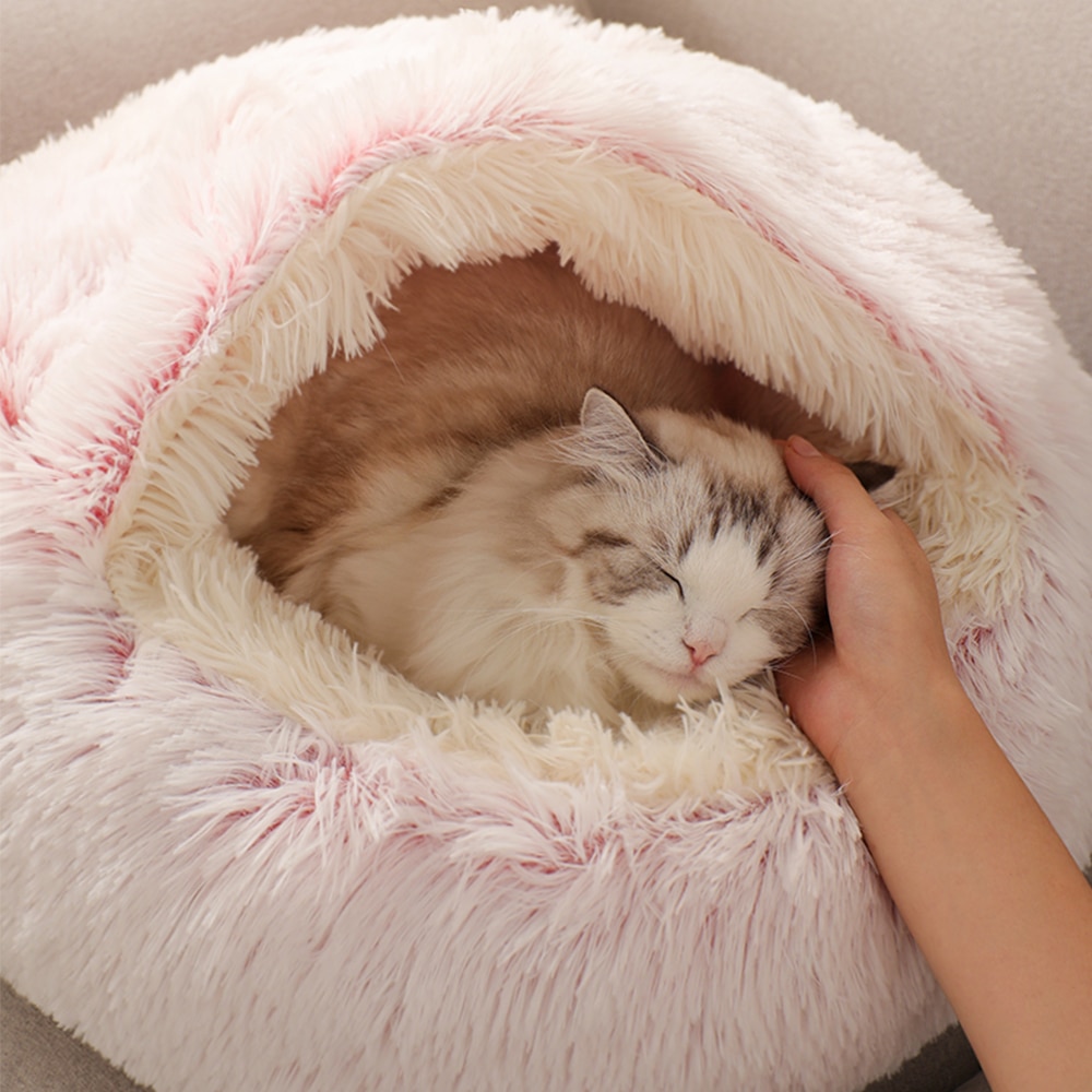 Round-Puppy-Dog-Bed-Sofa-Soft-Warm-Pet-Cat-Sleeping-Beds-House-Long-Plush-Kitten-Nest