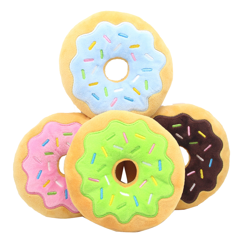 Peluche-Donut-pour-animaux-domestiques-jouet-couinant-son-amusant-interactif-pour-petits-et-moyens-chiens-accessoires