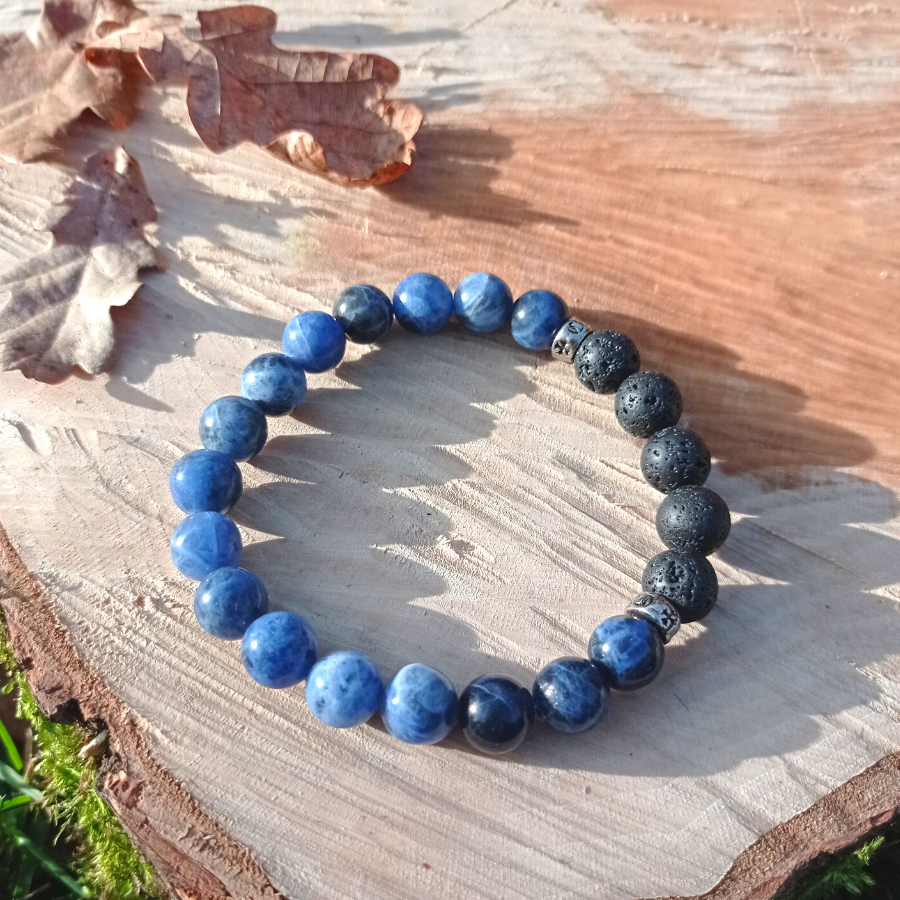 Bracelet homme en sodalite et lave