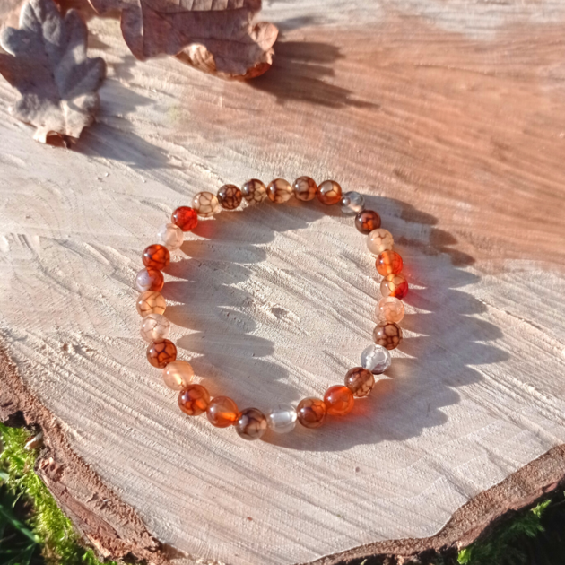 Bracelet Perles Agate Veine De Dragon Et Hématite Sur Mesure - Fait Main, Taille Personnalisée