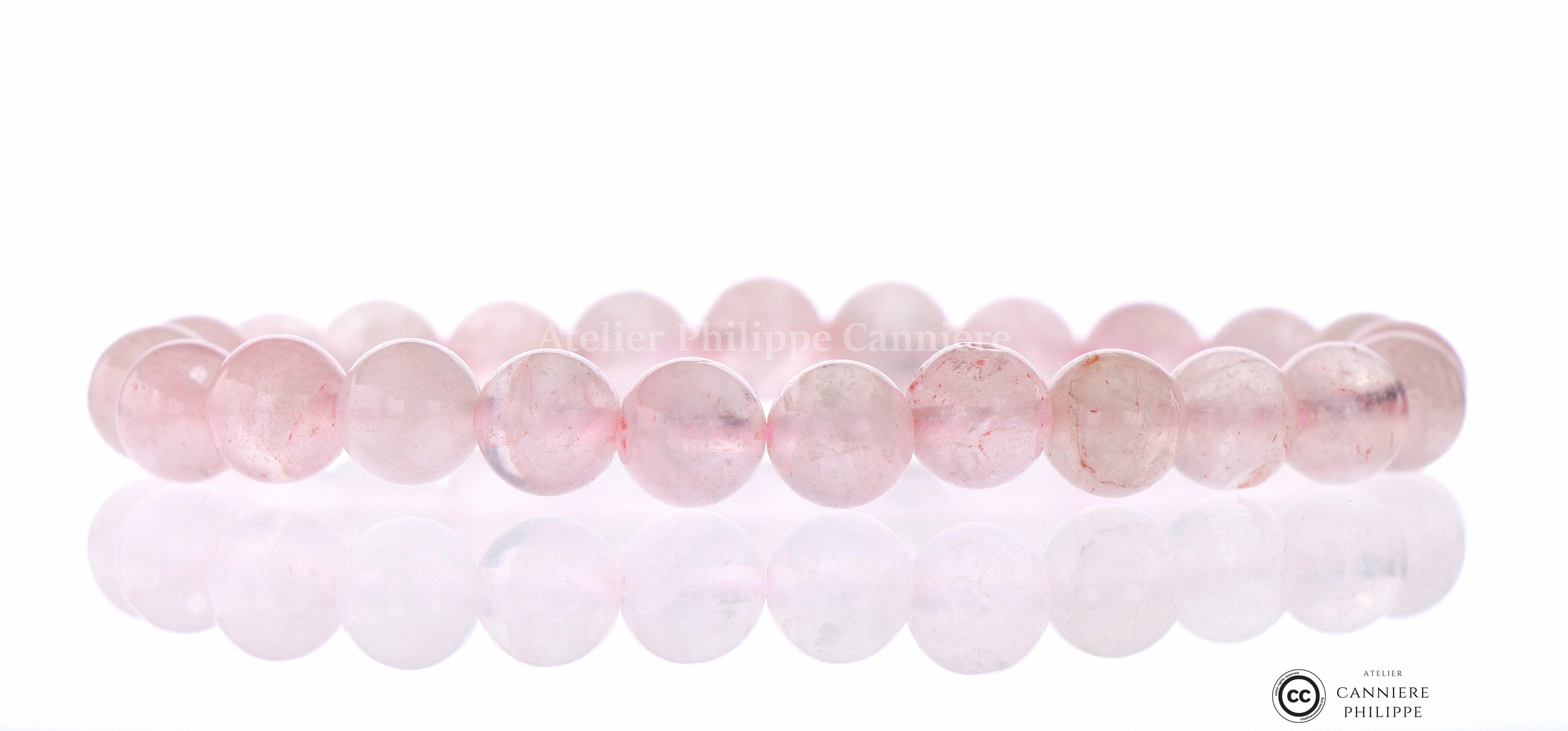 Bracelet Quartz Rose Miroir Perle 8mm