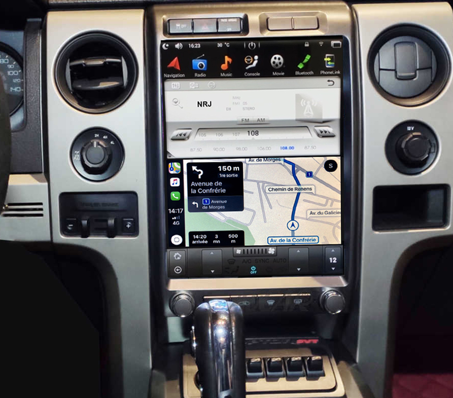 Ecran Tesla Style GPS Android 9.0 et Apple Carplay Ford F150 de 2009 à 2014