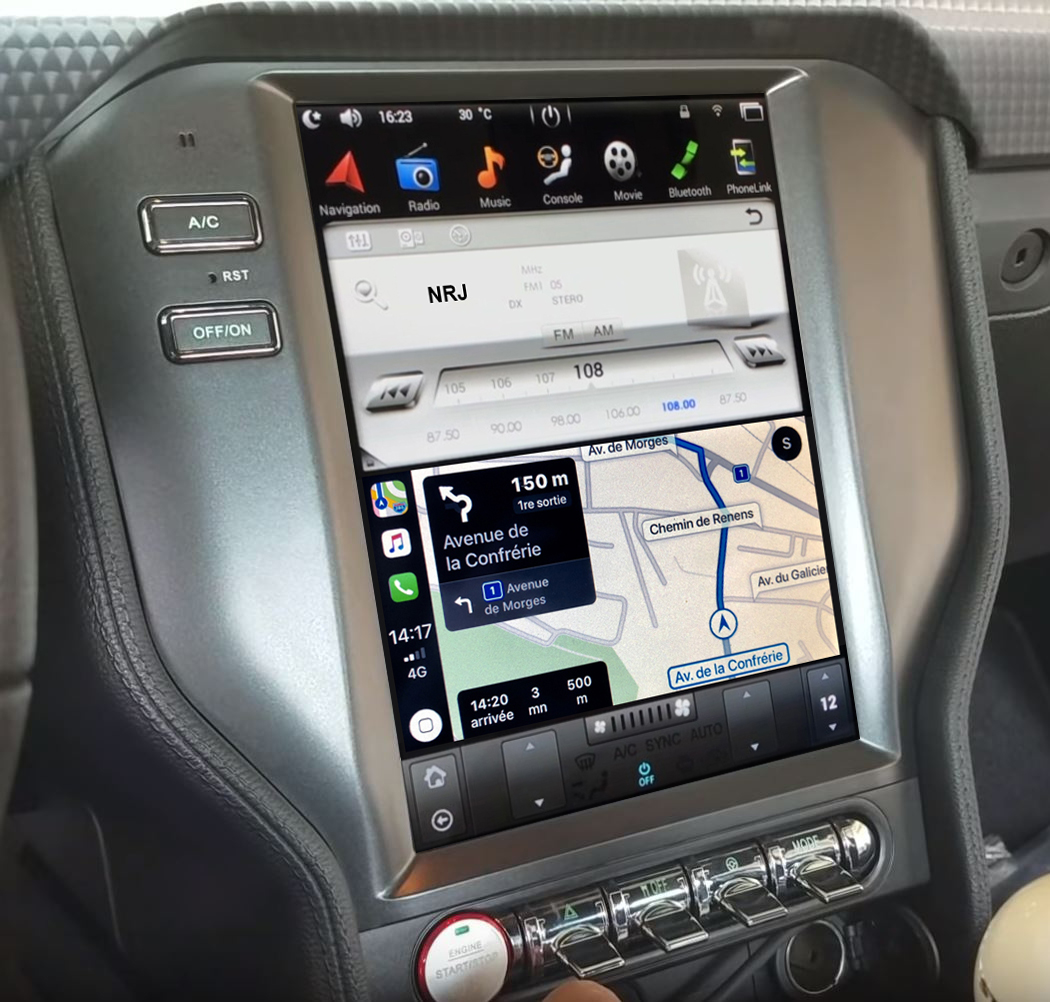 Ecran Tesla Style GPS Android 9.0 et Apple Carplay Ford Mustang depuis 2015