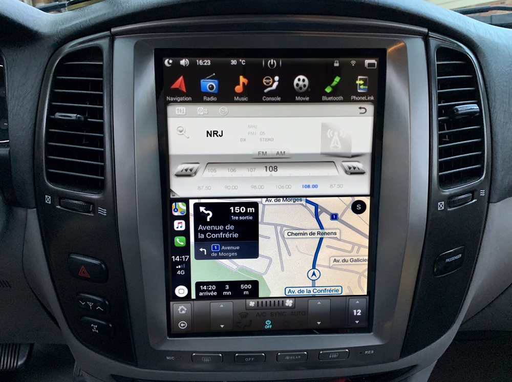 Ecran Tesla Style GPS Android 11.0 et Apple Carplay Toyota Land Cruiser 100 de 2003 à 2007