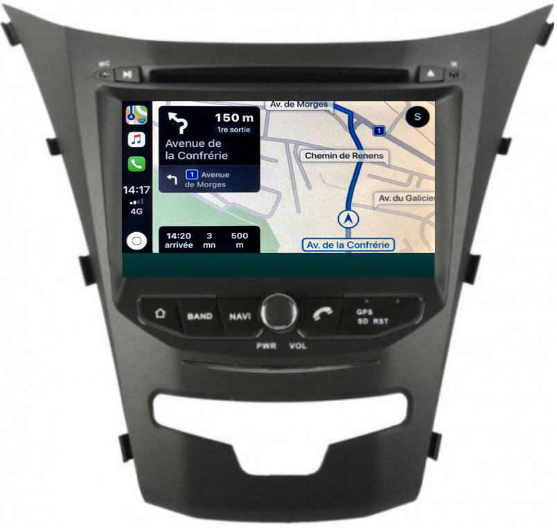 Autoradio tactile GPS Android 10.0 et Apple Carplay Ssangyong Korando de 2014 à 2019
