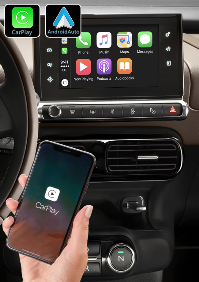 Système Apple Carplay sans fil et Android Auto pour Citroën C4 cactus de 2014 à 2020