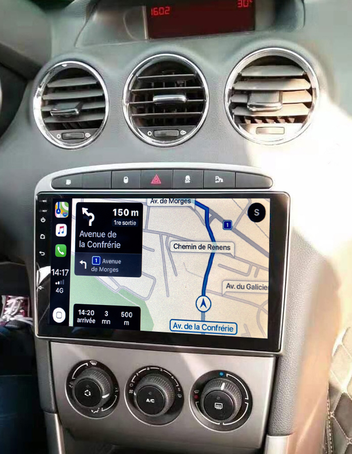 Autoradio GPS à écran tactile QLED Android 11.0 et Apple Carplay Peugeot 308 et Peugeot RCZ