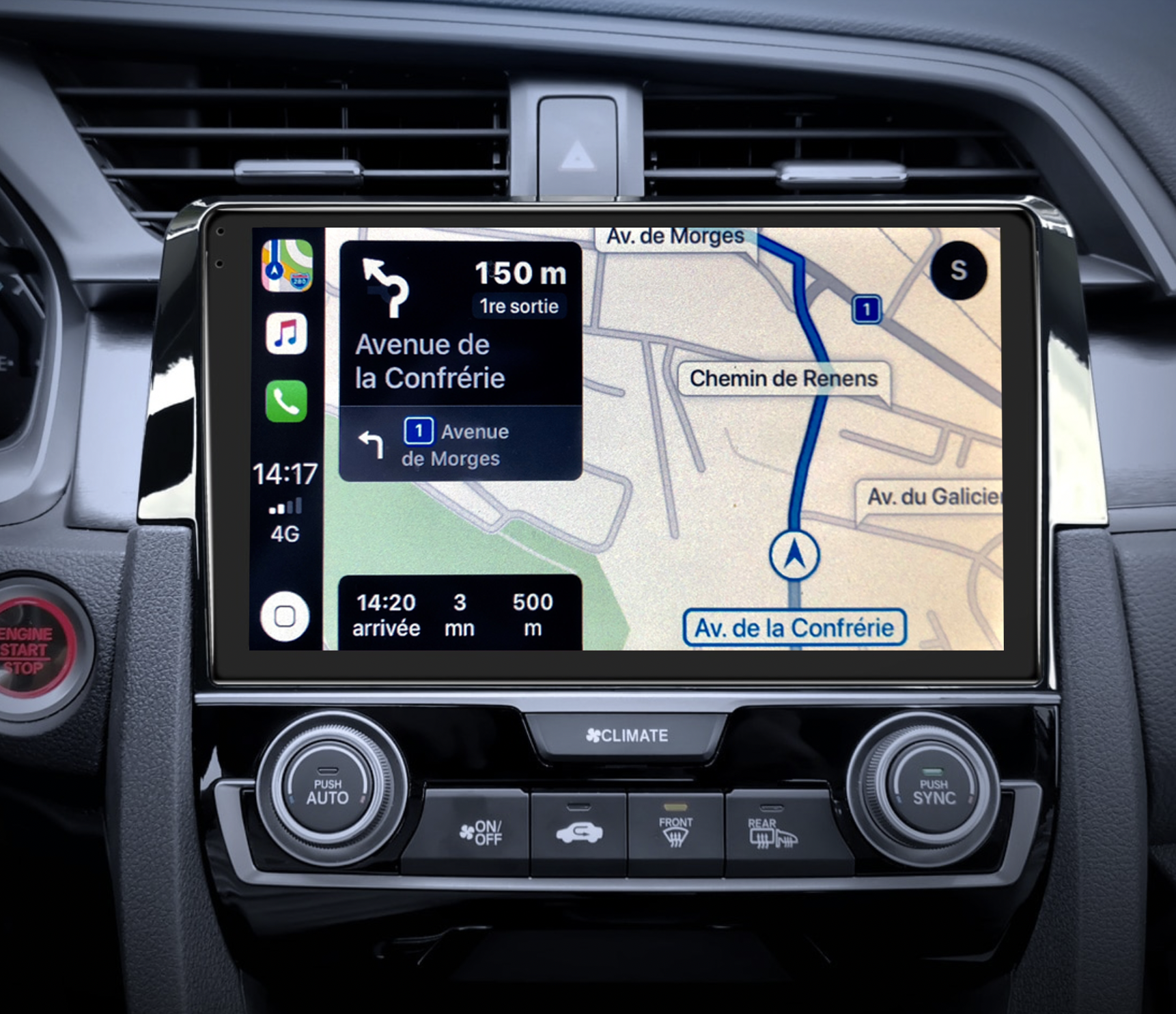 Autoradio GPS à écran tactile QLED Android 11.0 et Apple Carplay sans fil Honda Civic de 2016 à 2019