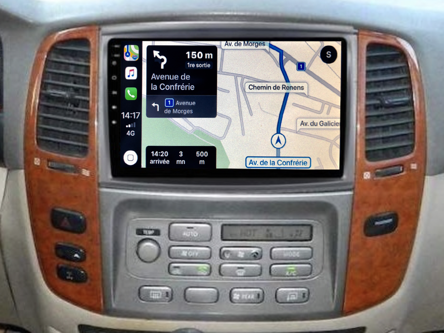 Autoradio GPS à écran tactile QLED Android 11.0 et Apple Carplay sans fil Land Cruiser 100 de 2003 à 2007