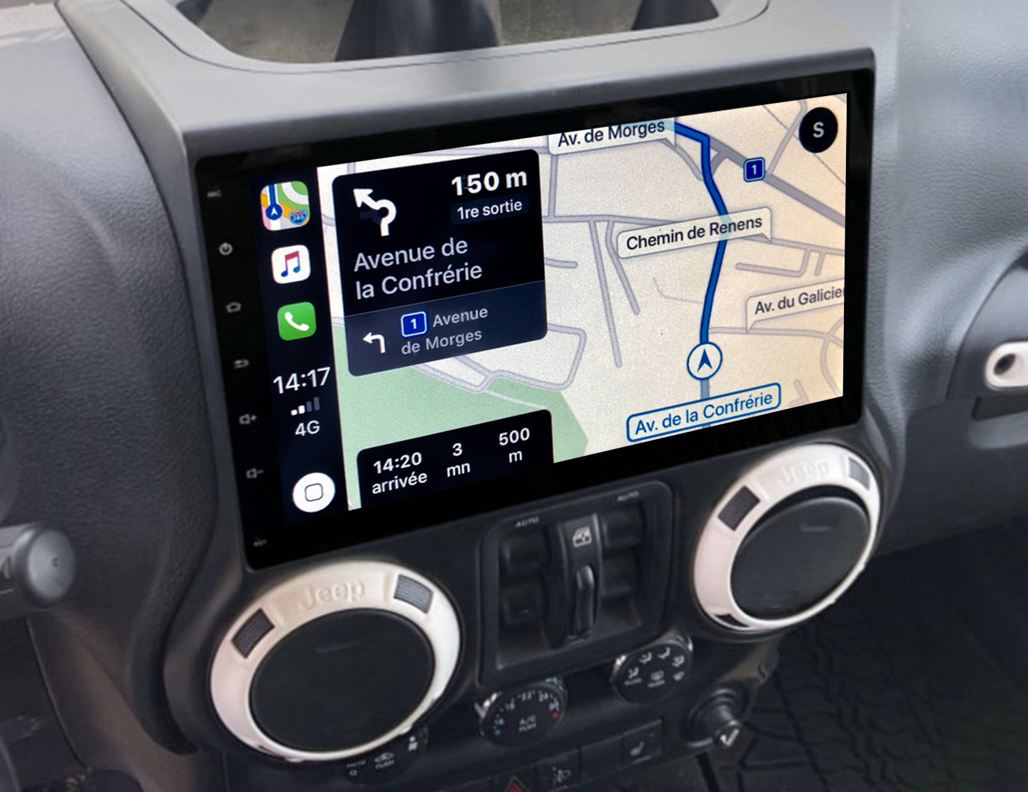 Autoradio GPS à écran tactile QLED Android 11.0 et Apple Carplay sans fil Jeep Wrangler de 2011 à 2018