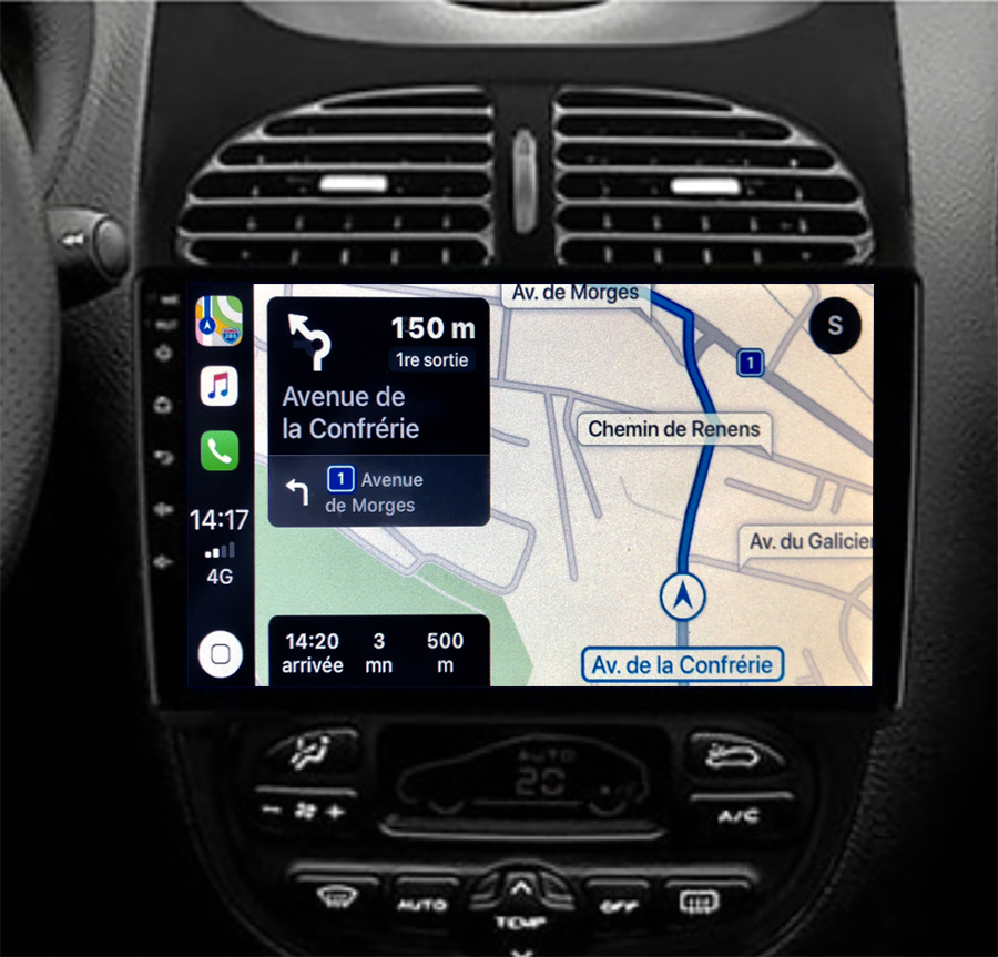 Autoradio écran tactile GPS Android 11.0 et Apple CarPlay sans fil Peugeot 206