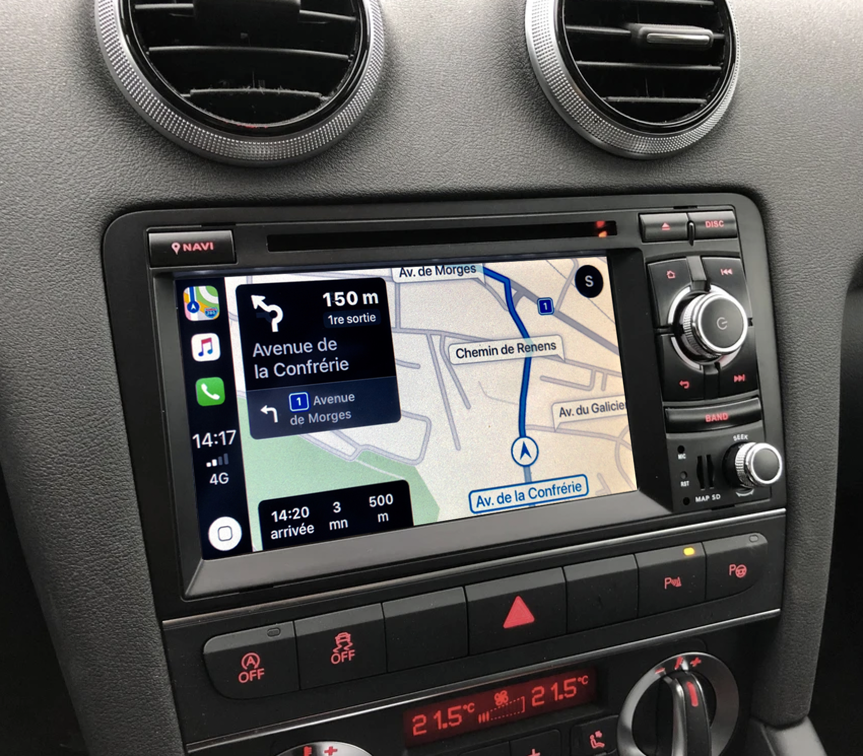 Autoradio tactile GPS Android 13.0 et Apple Carplay sans fil Audi A3 de 2003 à 2012