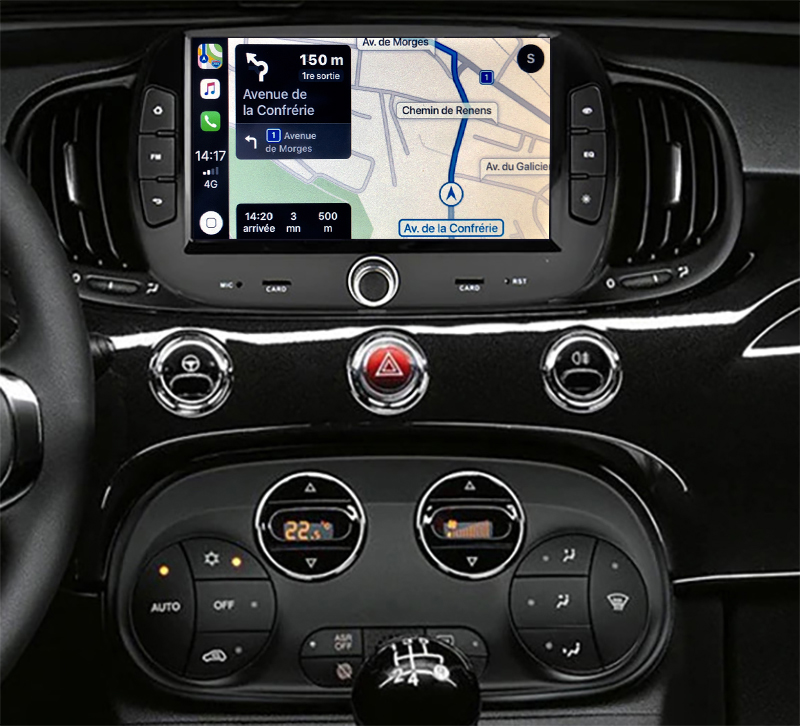 Autoradio tactile GPS Android 11.0 et Apple Carplay Fiat 500 depuis 2016