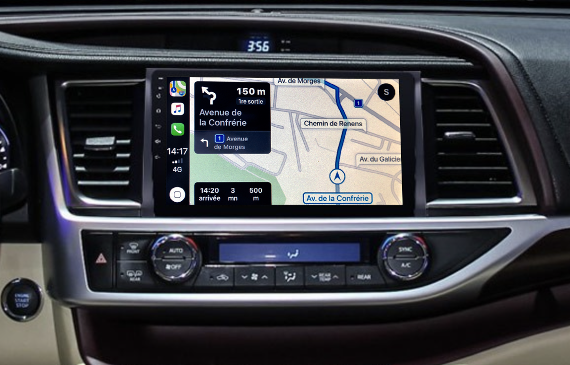 Autoradio GPS à écran tactile QLED Android 11.0 et Apple Carplay sans fil Toyota Highlander depuis 2015