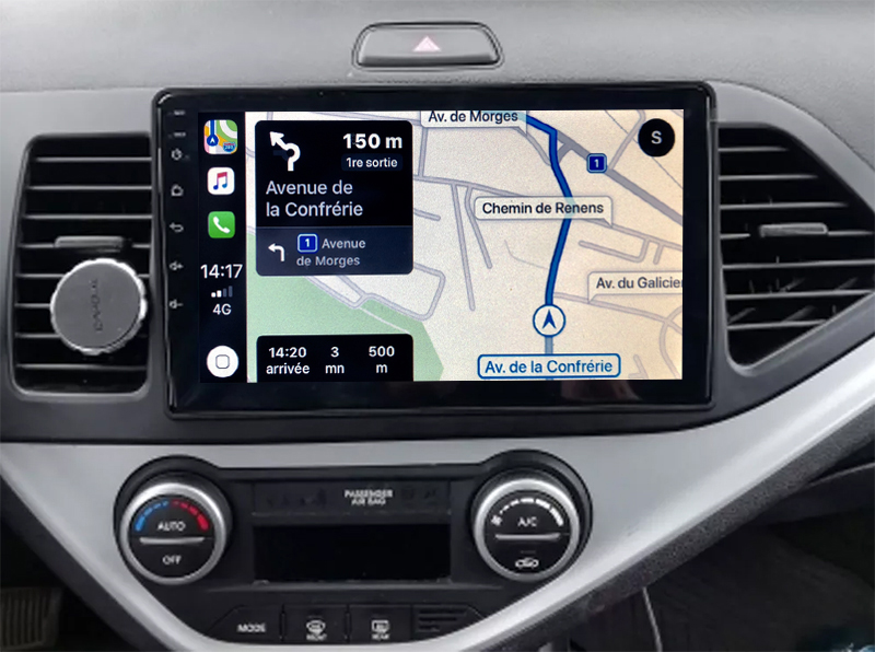 Autoradio GPS à écran tactile QLED Android 11.0 et Apple Carplay sans fil Kia Picanto de 2011 à 2016