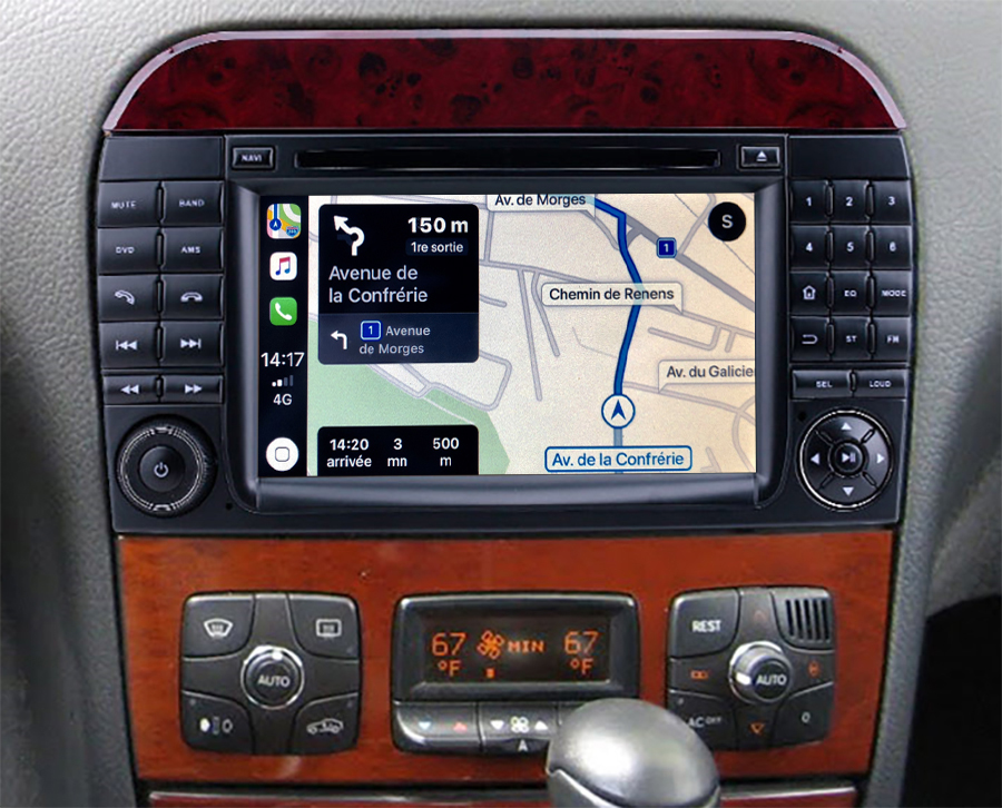 Autoradio tactile GPS Android 10.0 et Apple Carplay sans fil Mercedes Benz Classe S de 1998 à 2005
