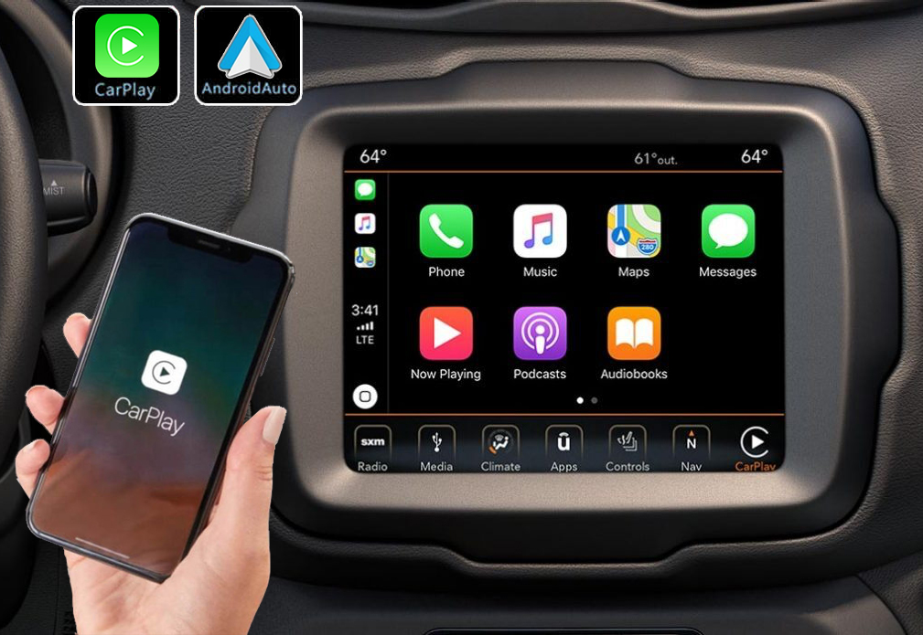 Système Apple Carplay sans fil et Android Auto pour Jeep Renegade de 2014 à 2019