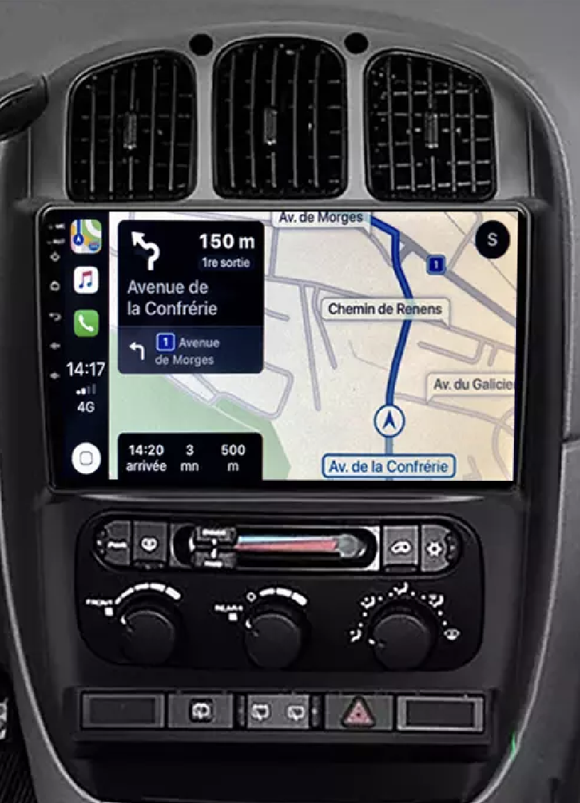 Ecran tactile QLED GPS Apple Carplay et Android Auto sans fil Dodge Caravan de 2001 à 2007