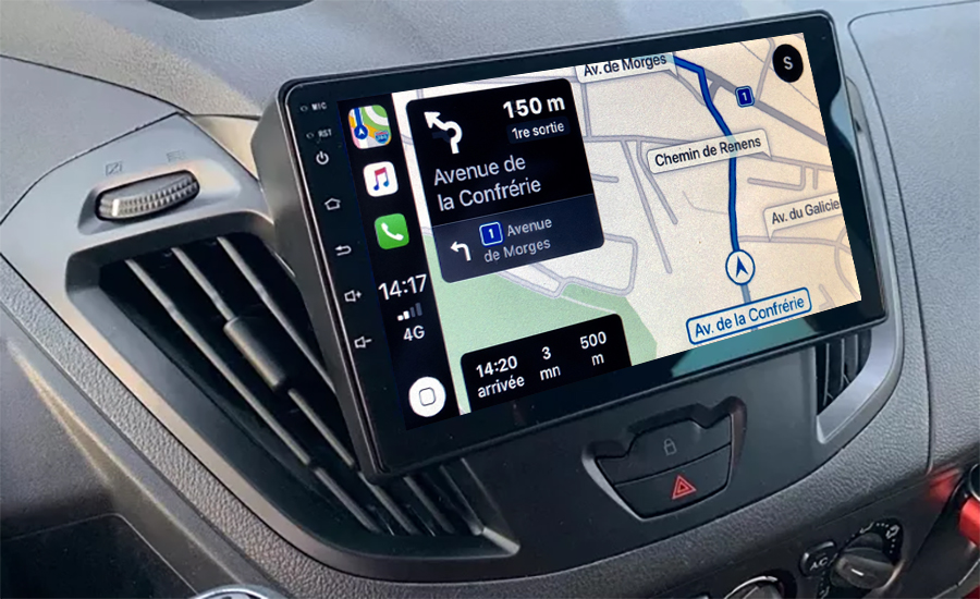 Ecran tactile QLED GPS Apple Carplay et Android Auto sans fil Ford Transit Custom et Tourneo Custom de 2012 à 2017