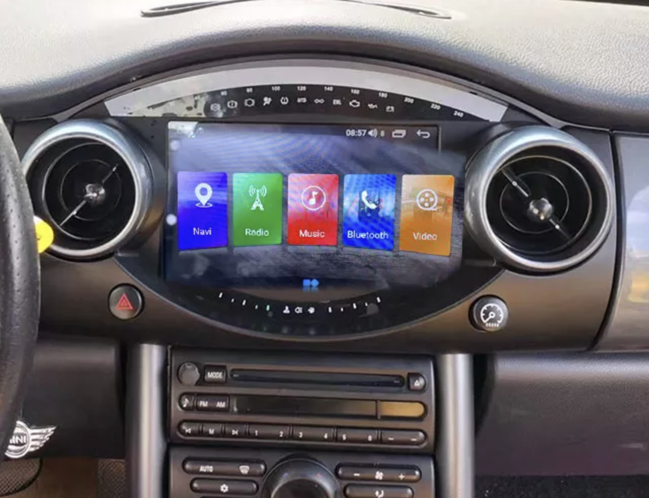 Ecran tactile QLED GPS Apple Carplay sans fil et Android Auto Mini One R50 et Cooper R52 R53 de 2001 à 2008