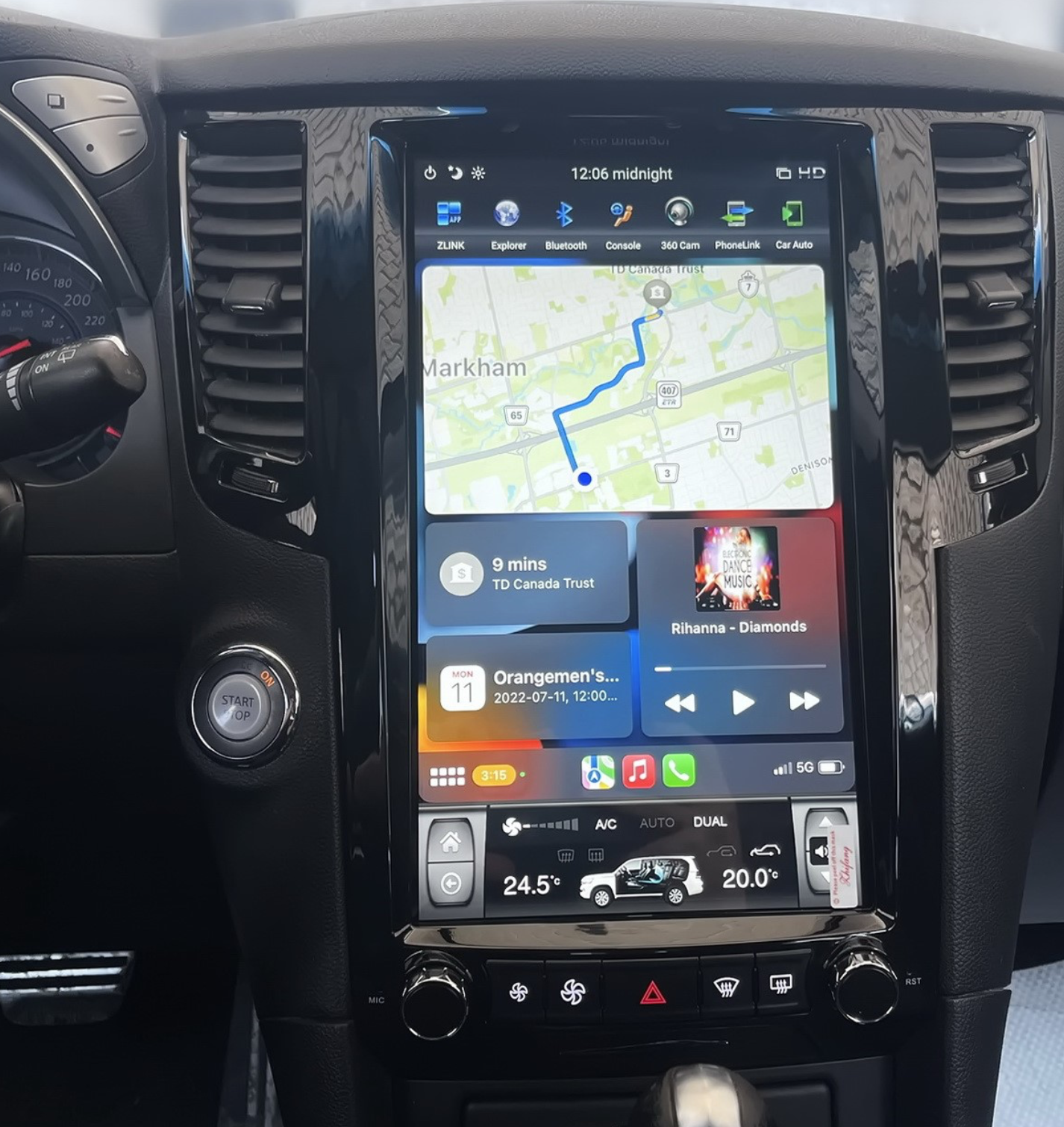 Tablette tactile 34 cm GPS Android 11.0 et Apple Carplay Infiniti QX70 de 2014 à 2017