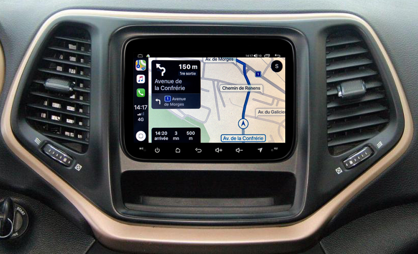 Autoradio tactile GPS Android 12.0 et Apple Carplay Jeep Cherokee de 2014 à 2019