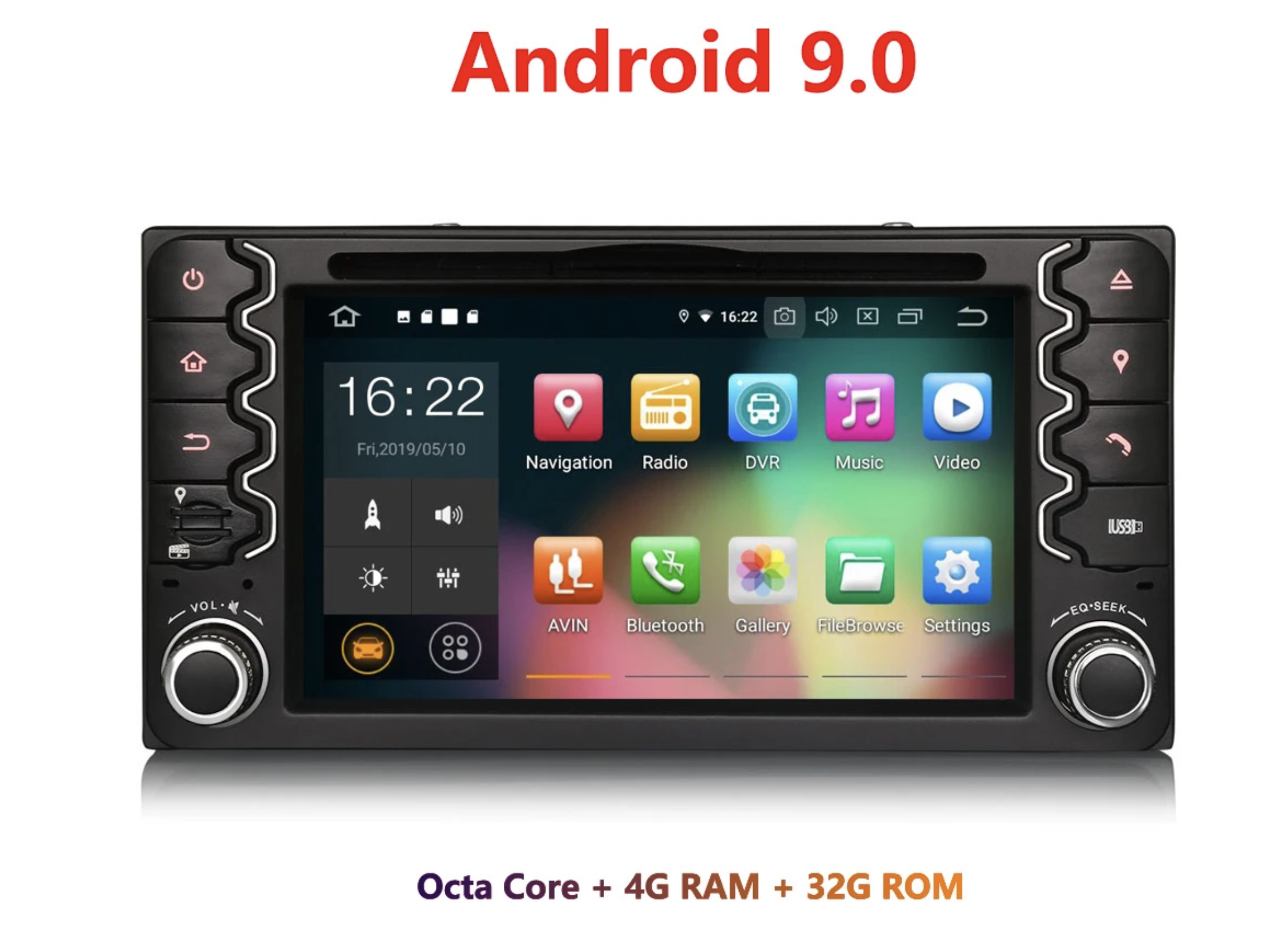Autoradio tactile GPS Android 9.0 Toyota Corolla, RAV4, Hilux, Land Cruiser