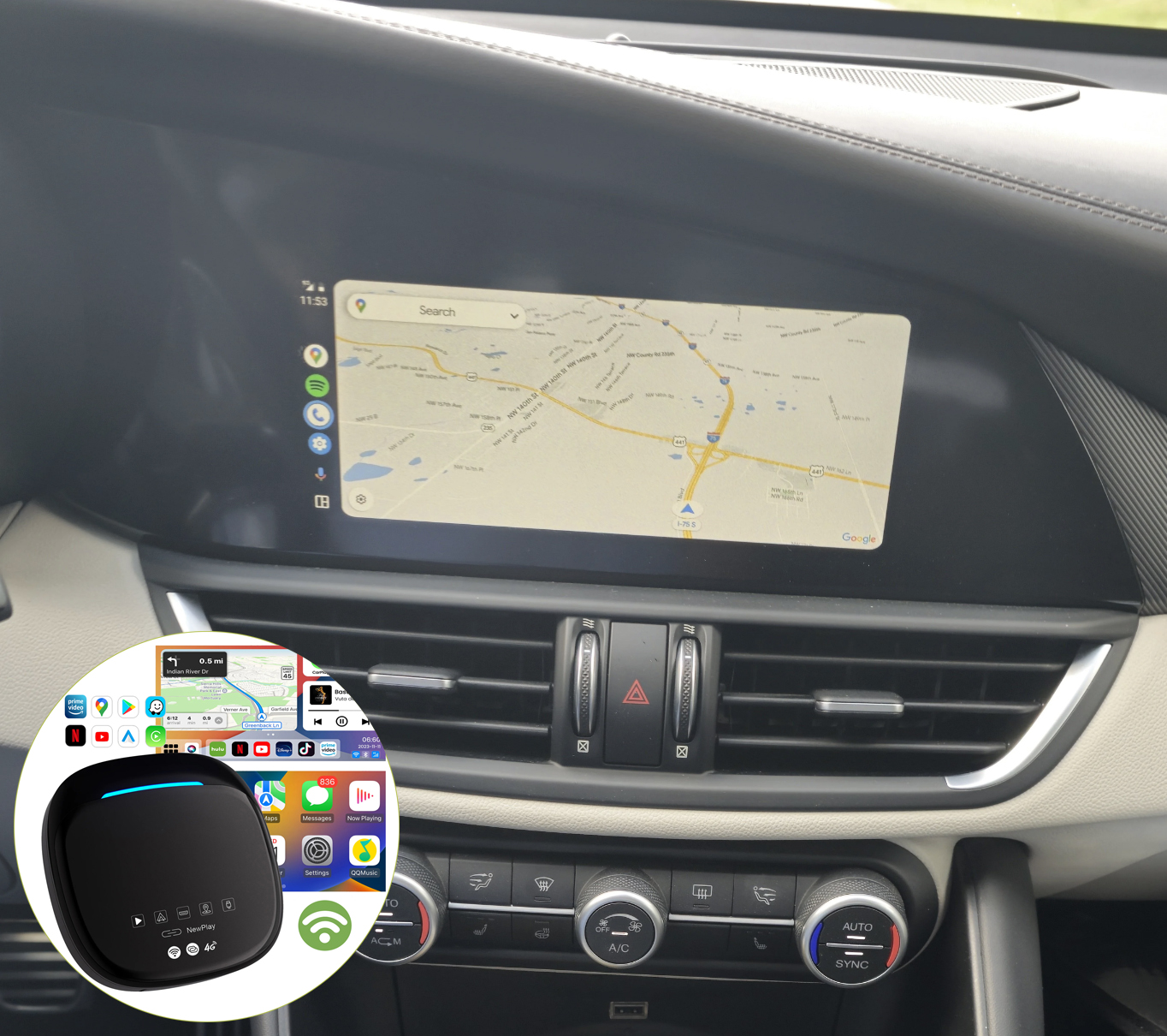 Boîtier de conversion CarPlay USB en CarPlay et Android Auto Sans Fil / Netflix / Youtube / Amazon Prime pour Alfa Romeo Giulia Stelio Tonale