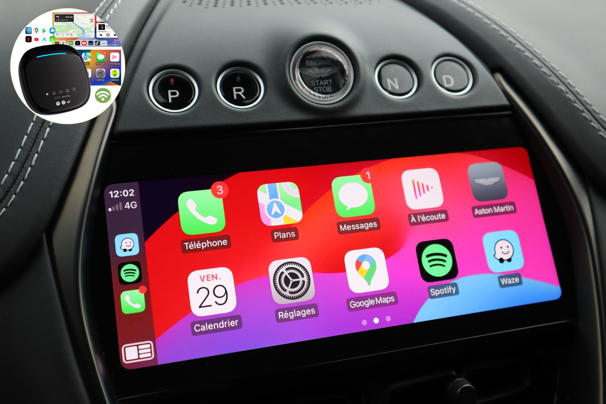 Boîtier de conversion CarPlay USB en CarPlay et Android Auto Sans Fil / Netflix / Youtube / Amazon Prime pour Aston Martin DB9 Volante, V8 Vantage, V12 Vantage, Vanquish, Rapide et DBX