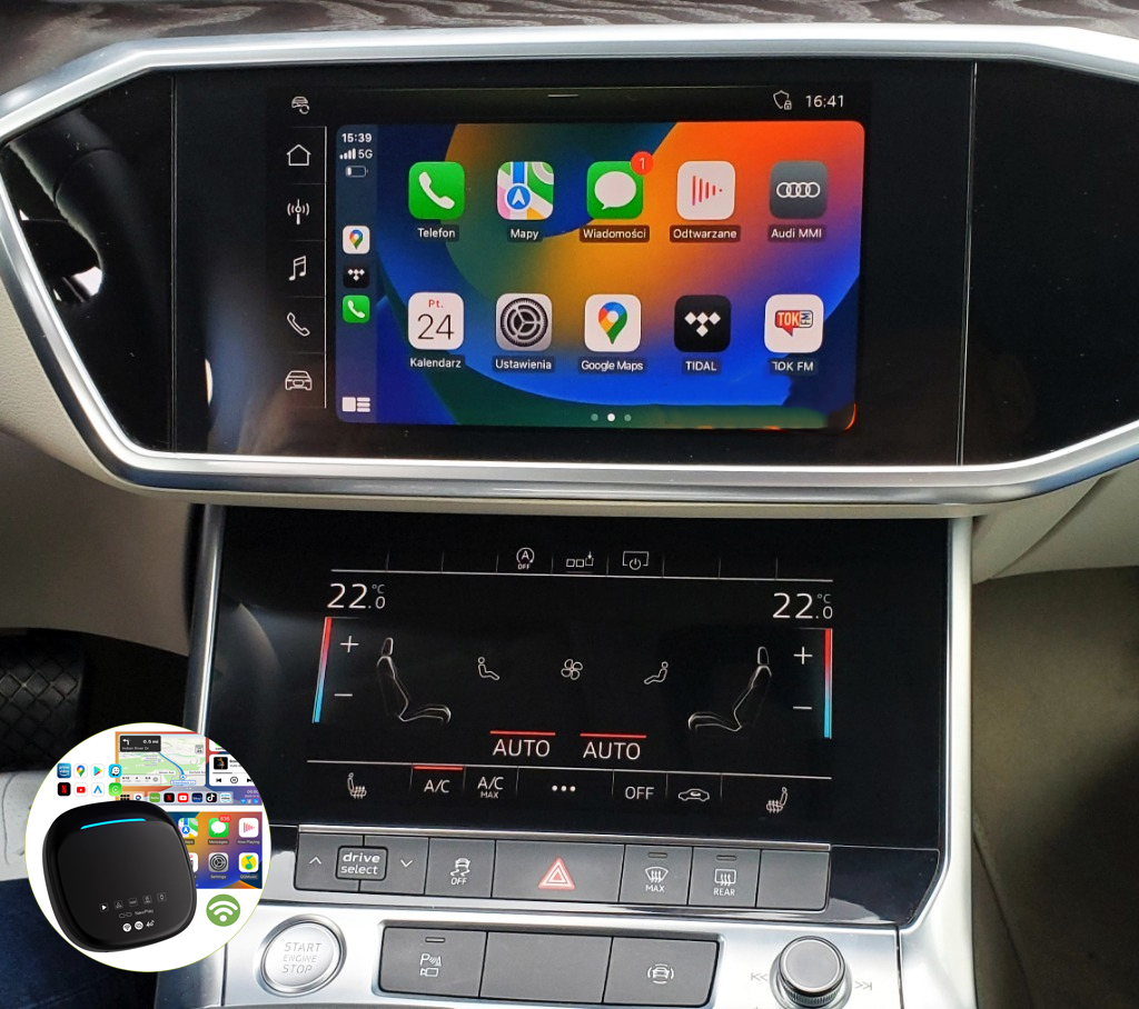 Boîtier de conversion CarPlay USB en CarPlay et Android Auto Sans Fil / Netflix / Youtube / Amazon Prime pour Audi A1 A3 A4 A5 A6 A7 A8 Q2 Q3 Q4-etron Q5 Q7 R8 et TT depuis 2017