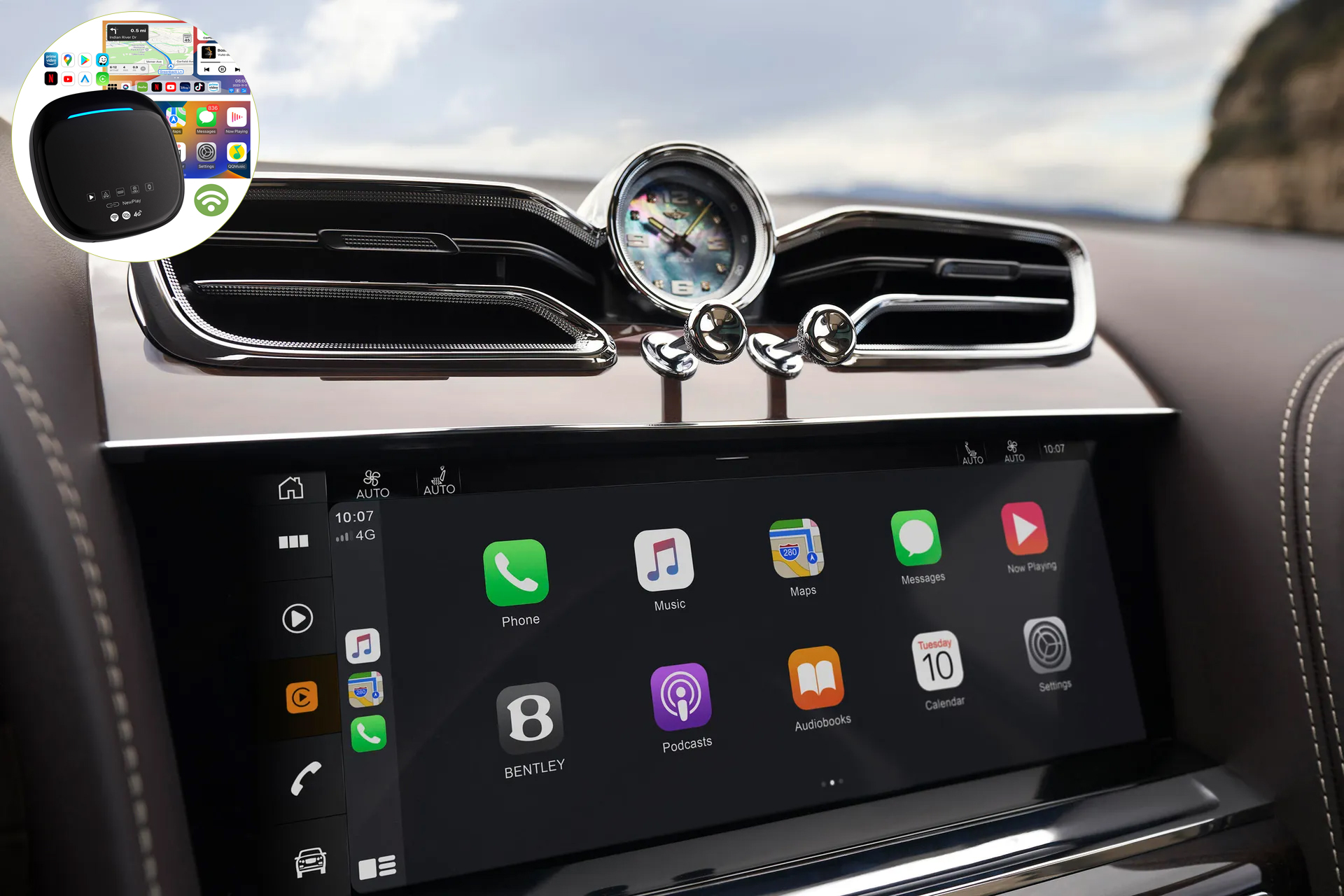 Boîtier de conversion CarPlay USB en CarPlay et Android Auto Sans Fil / Netflix / Youtube / Amazon Prime pour Bentley Bentayga Continental Flying Spur