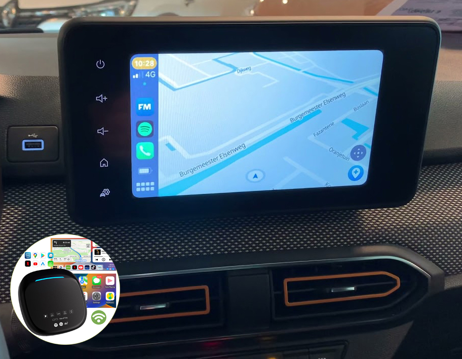 Boîtier de conversion CarPlay USB en CarPlay et Android Auto Sans Fil / Netflix / Youtube / Amazon Prime pour Dacia Spring, Logan, Sandero, Duster, Jogger