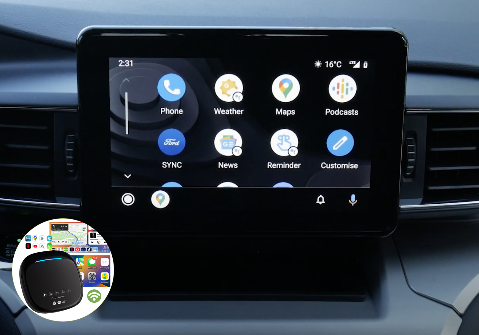 Boîtier de conversion CarPlay USB en CarPlay et Android Auto Sans Fil / Netflix / Youtube / Amazon Prime pour Ford Focus, Fiesta, Mustang, Transit , C-Max, Explorer