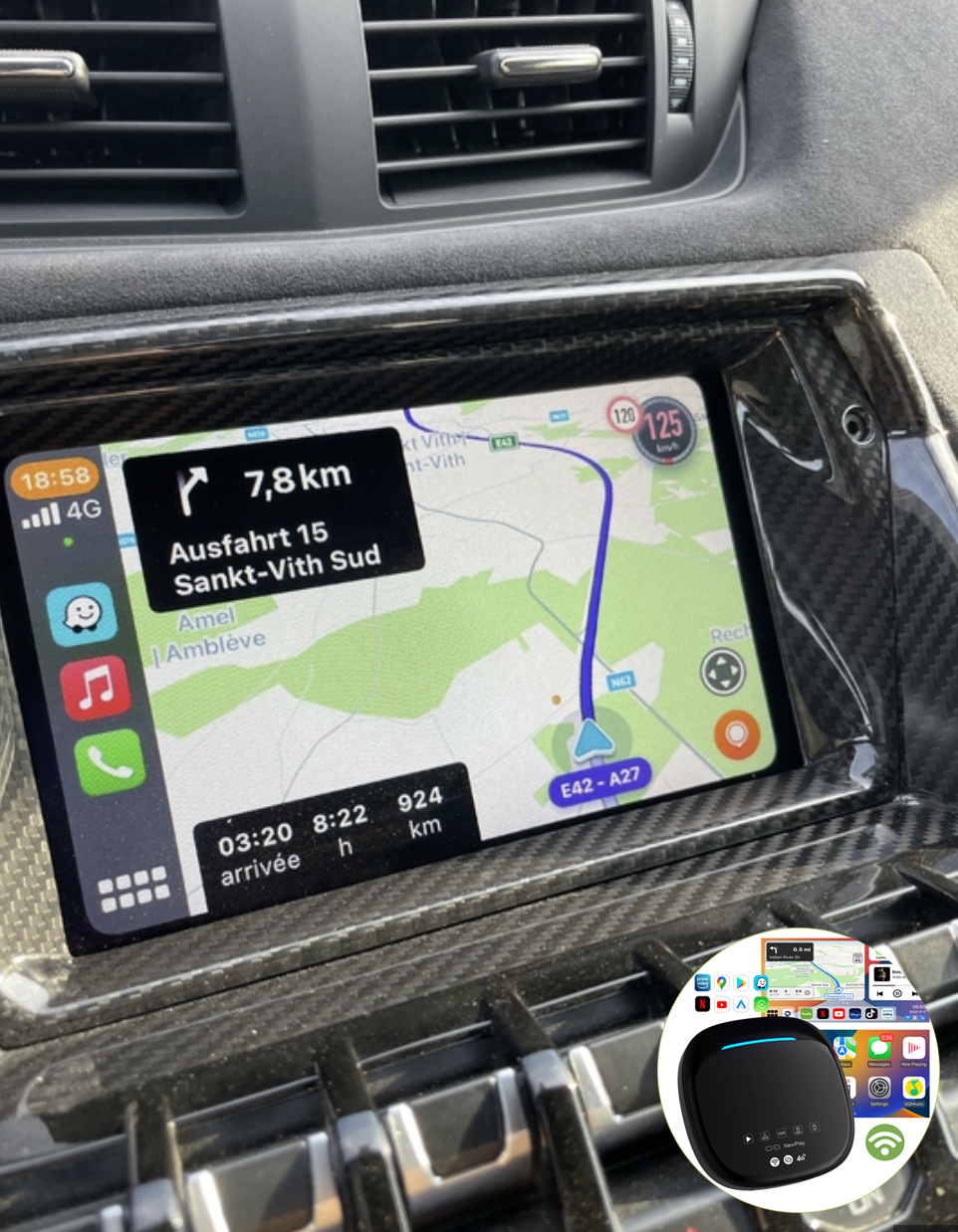 Boîtier de conversion CarPlay USB en CarPlay et Android Auto Sans Fil / Netflix / Youtube / Amazon Prime pour Lamborghini Urus, Aventador, Huracan, Revuelto et Centenario