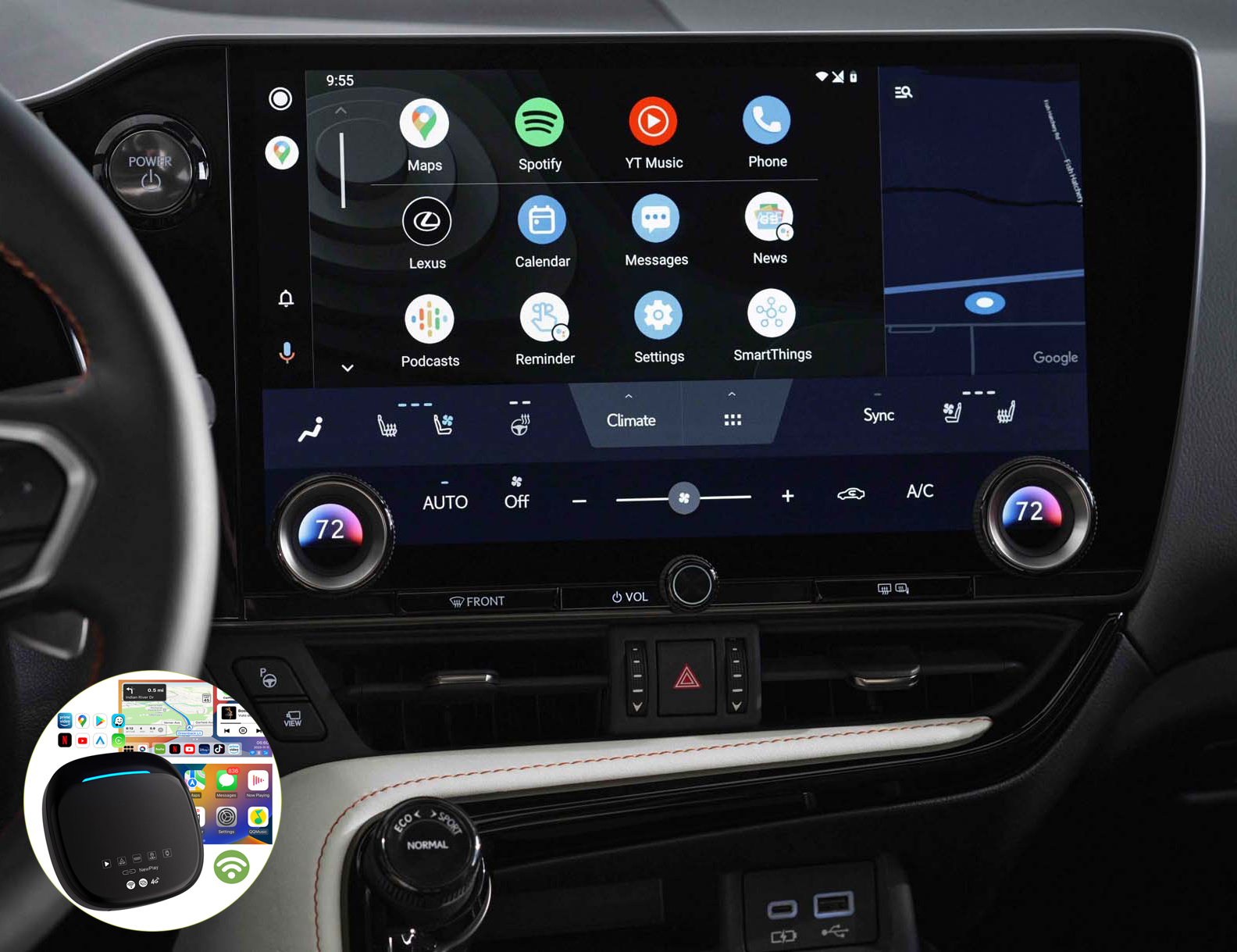 Boîtier de conversion CarPlay USB en CarPlay et Android Auto Sans Fil / Netflix / Youtube / Amazon Prime pour Lexus ES, GX, IS, LC, LS, NX, RC, RX, RZ et UX