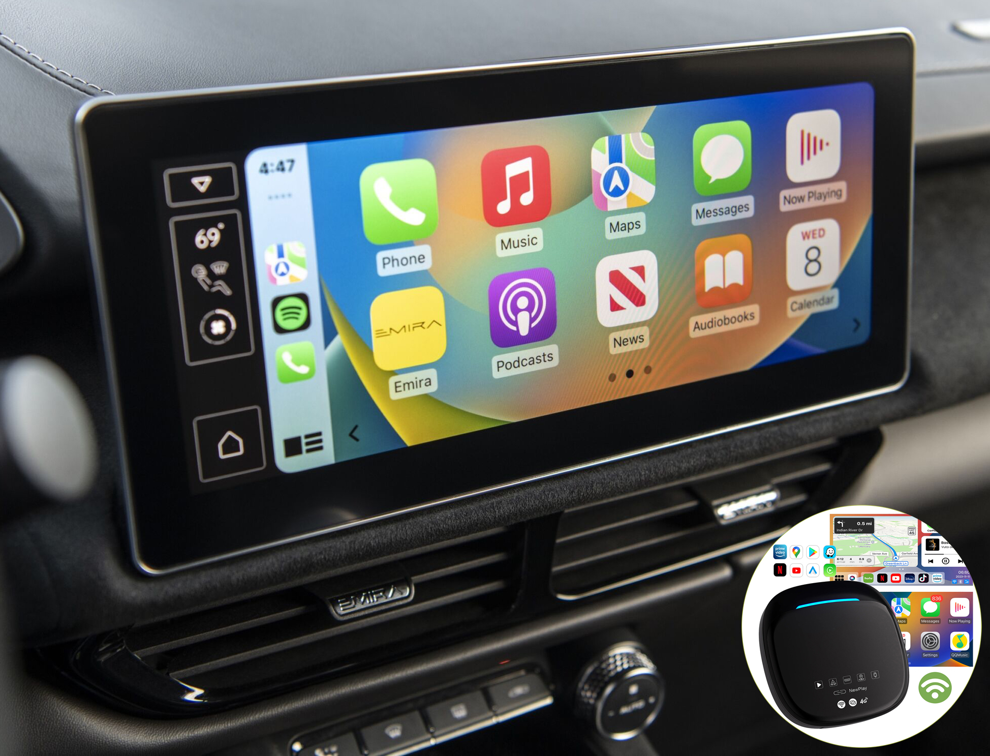 Boîtier de conversion CarPlay USB en CarPlay et Android Auto Sans Fil / Netflix / Youtube / Amazon Prime pour Lotus Emira et Eletre