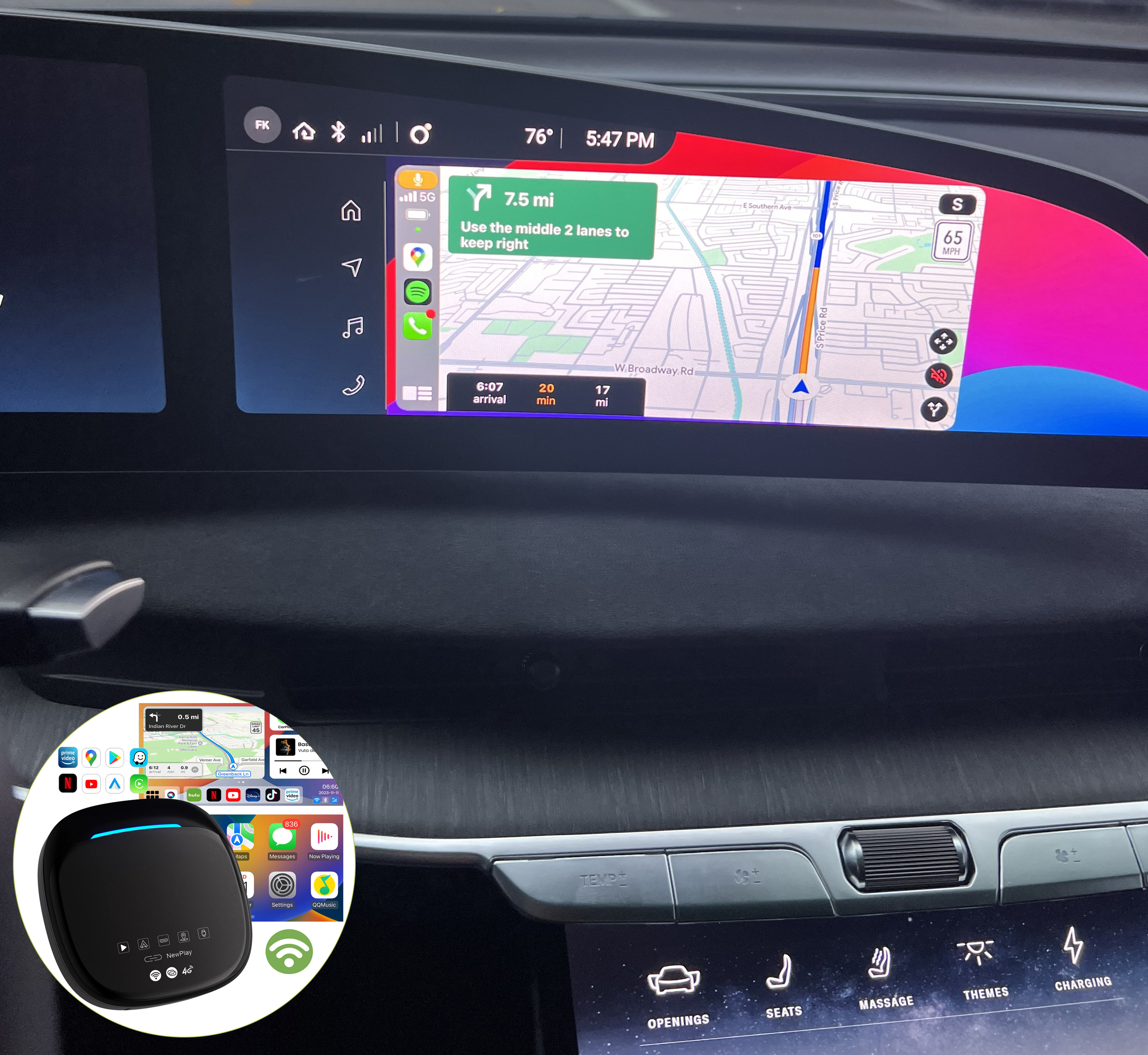 Boîtier de conversion CarPlay USB en CarPlay et Android Auto Sans Fil / Netflix / Youtube / Amazon Prime Lucid Air