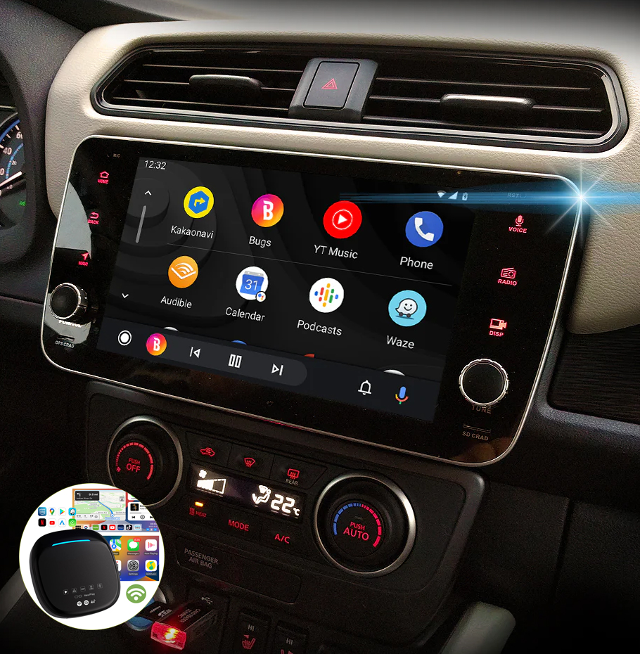 Boîtier de conversion CarPlay USB en CarPlay et Android Auto Sans Fil / Netflix / Youtube / Amazon Prime pour Nissan GT-R, Leaf, Micra, Murano, Navarra, Qashqai, Patrol, Pathfinder et X-trail
