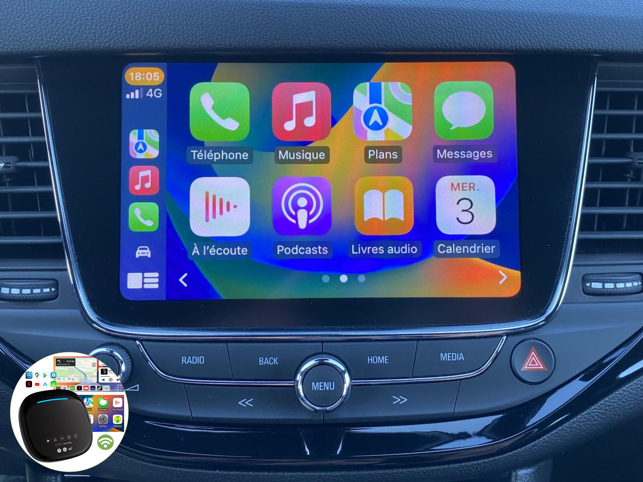 Boîtier de conversion CarPlay USB en CarPlay et Android Auto Sans Fil / Netflix / Youtube / Amazon Prime pour Opel Adam, Ampera, Astra, Combo, Corsa, Crossland X, Grandland, Insginia, Karl, Mokka, et Zafira
