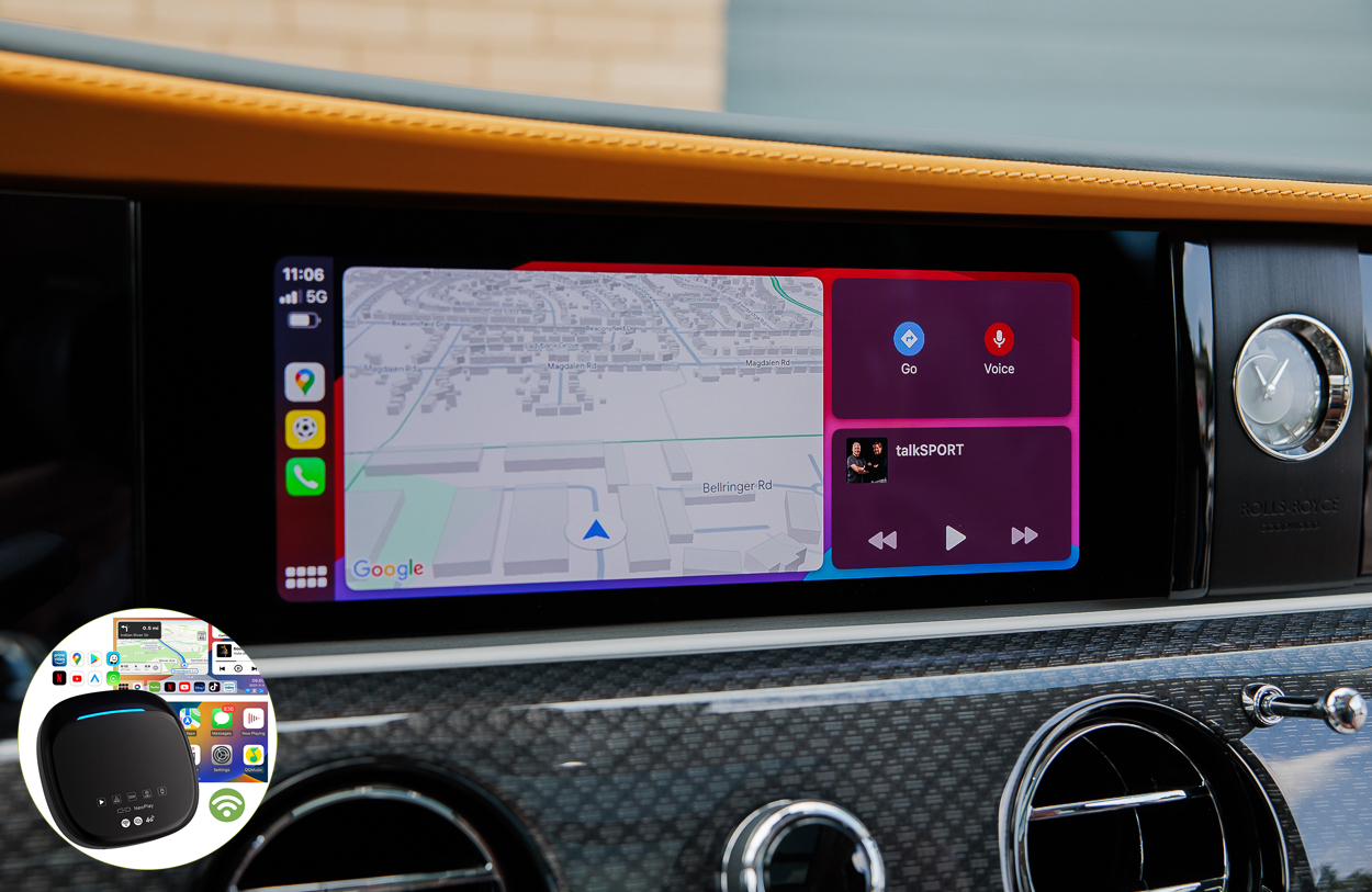 Boîtier de conversion CarPlay USB en CarPlay et Android Auto Sans Fil / Netflix / Youtube / Amazon Prime pour Rolls-Royce Cullinan, Dawn, Ghost, Phantom, Spectre, Wraith