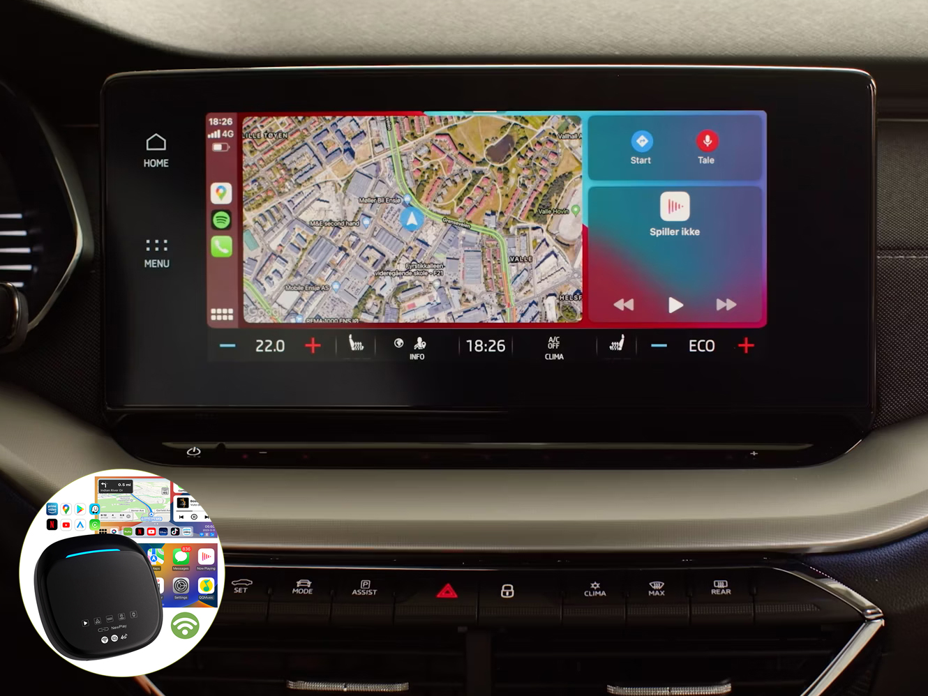 Boîtier de conversion CarPlay USB en CarPlay et Android Auto Sans Fil / Netflix / Youtube / Amazon Prime pour Skoda Enyaq, Fabia, Kamiq, Karoq, Kodiaq, Octavia, Rapid, Scala, Superb, Yeti