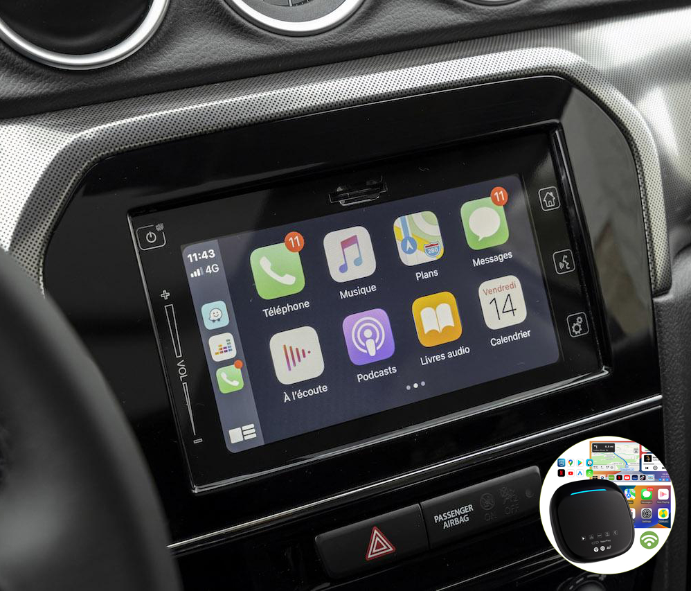 Boîtier de conversion CarPlay USB en CarPlay et Android Auto Sans Fil / Netflix / Youtube / Amazon Prime pour Suzuki Alto, Baleno, Ignis, Jimmy, Swift, SX4 S-Cross et Vitara