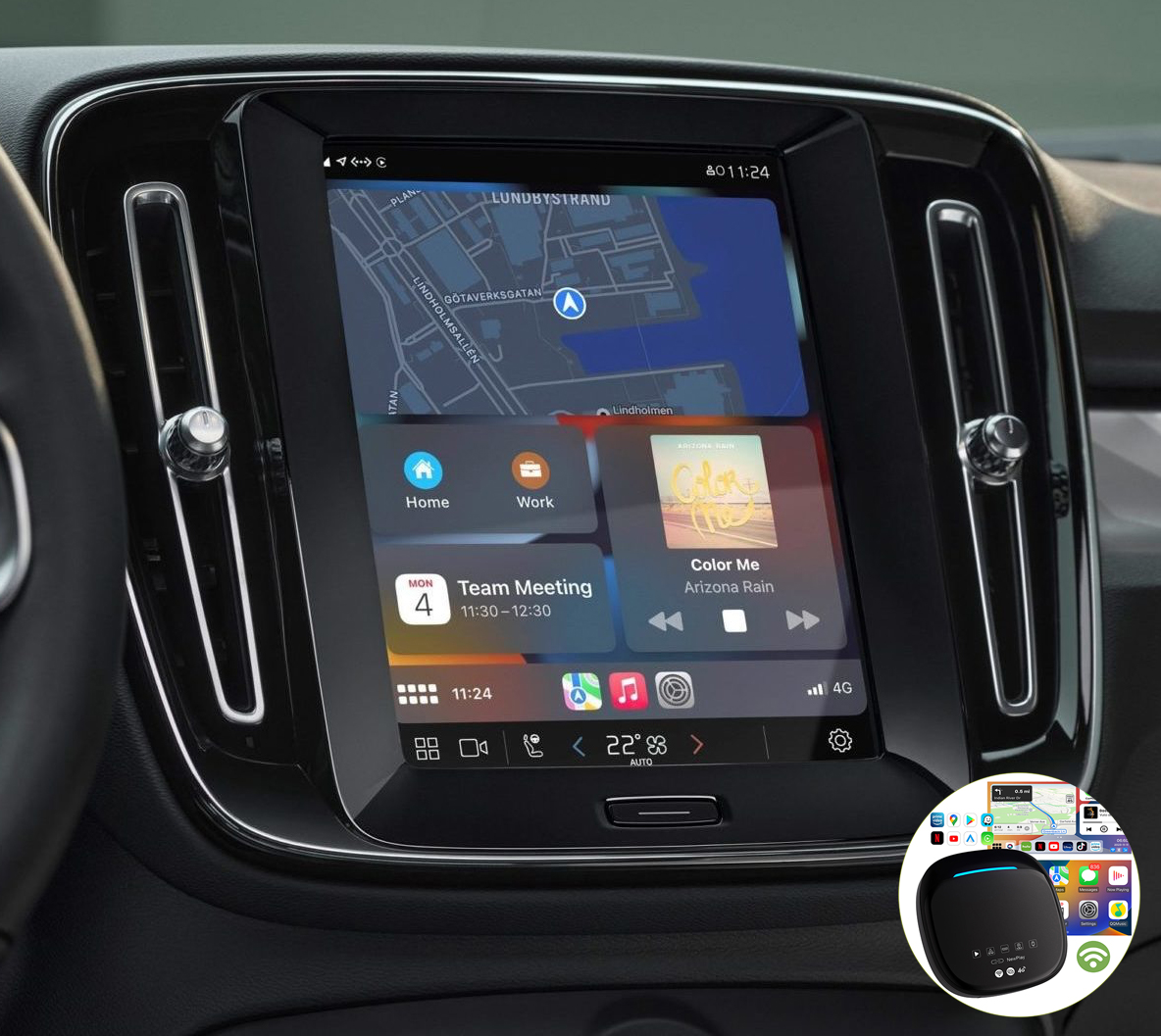 Boîtier de conversion CarPlay USB en CarPlay et Android Auto Sans Fil / Netflix / Youtube / Amazon Prime pour Volvo C40, EX30, EX90, S60, S90, V60, V90, XC40, XC60, XC90