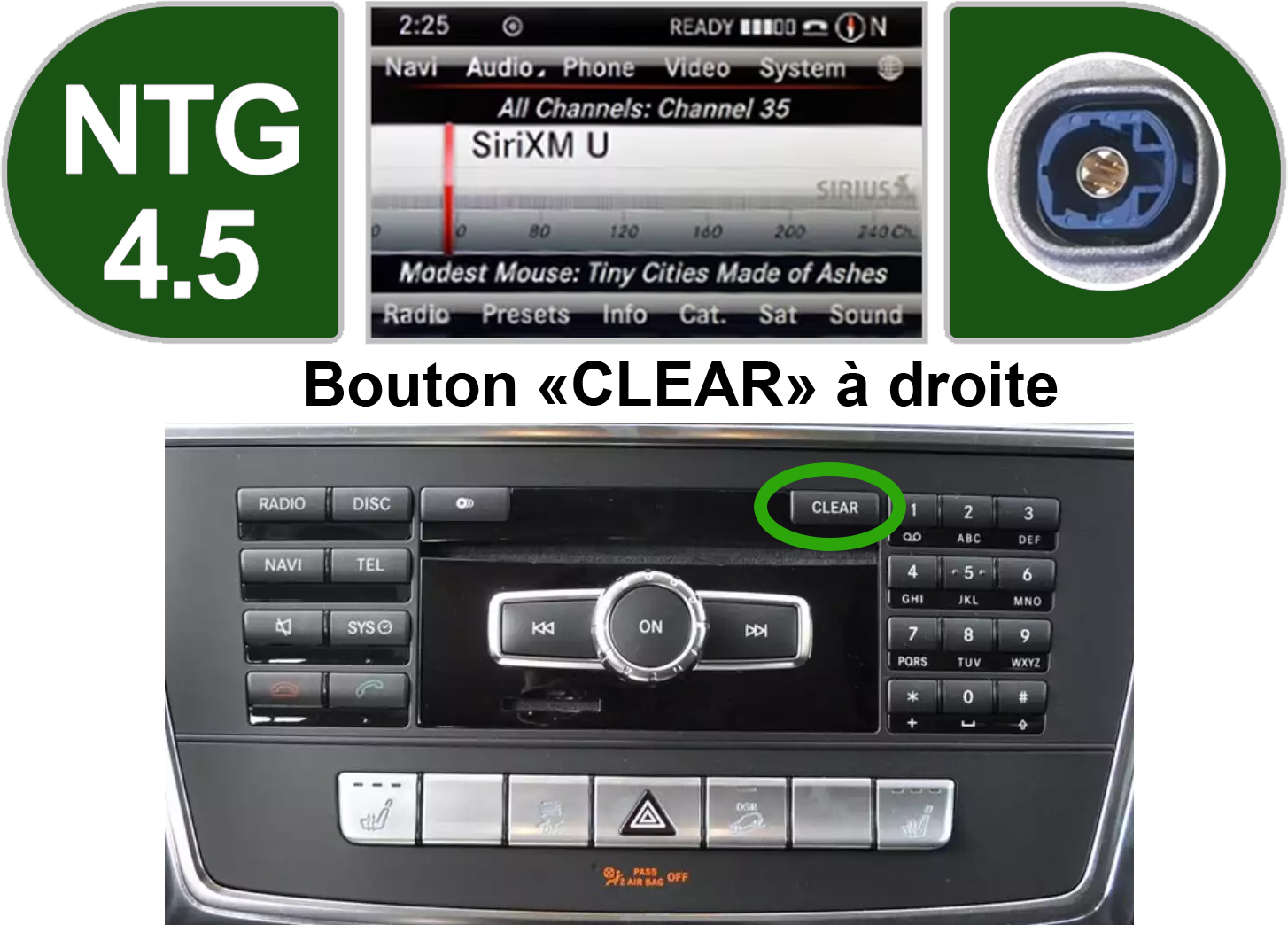 Écran COMAND APS NTG4.5 Mercedes Classe E W212 2012-2013 écran 8 pouces couleur molette COMAND Controller rotation menu principal Audio Téléphone Navigation Radio Media système version logiciel paramètres vérification absence MOST fibre optique système audio analogique compatibilité écran Android 12,3 pouces 32 cm 1920x720 pixels