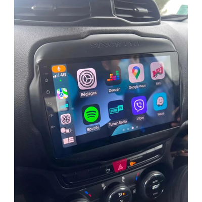 Ecran tactile QLED GPS Apple Carplay et Android Auto sans fil Jeep Renegade de 2014 à 2019