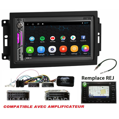 Autoradio tactile GPS Android 13.0 et Apple Carplay Jeep Grand Cherokee, Compass et Commander de 2006 à 2010 (Remplace autoradio REJ d'origine)
