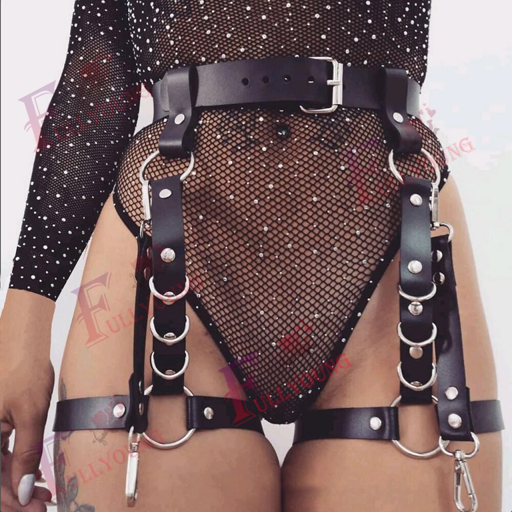 Jarretelles-en-cuir-gothique-Sexy-ceinture-bas-bretelles-Punk-Bondage-du-corps-Lingerie-pour-femmes-harnais