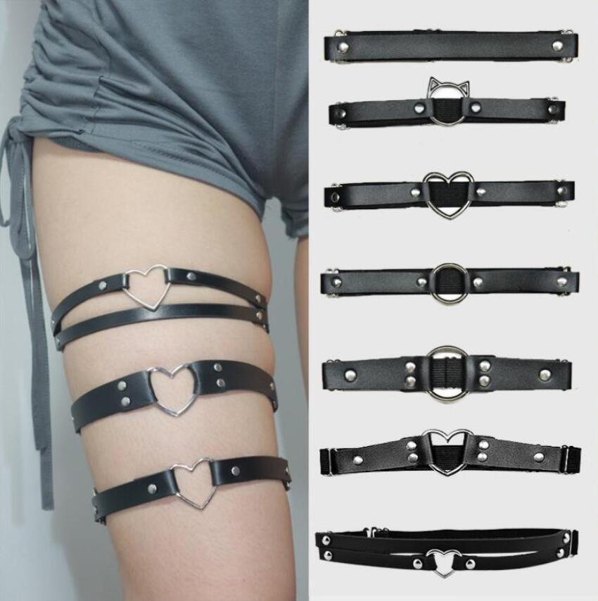 Jarretelles-en-cuir-Pu-lastique-pour-femmes-Sexy-Punk-coeur-Rivet-anneau-de-cuisse-Goth-Harajuku