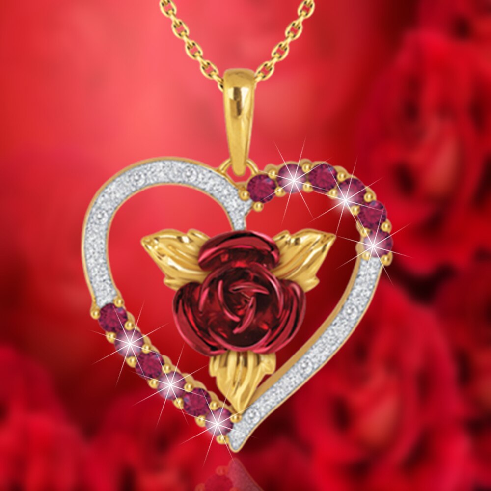 Romantique-Coeur-Rose-Pendentif-Collier-Rouge-et-Blanc-Strass-Collier-Femme-Bijoux-Exquis-Mari-e-Fian