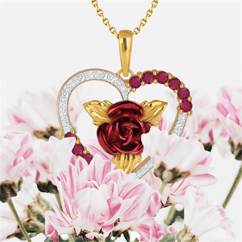 Romantique-Coeur-Rose-Pendentif-Collier-Rouge-et-Blanc-Strass-Collier-Femme-Bijoux-Exquis-Mari-e-Fian